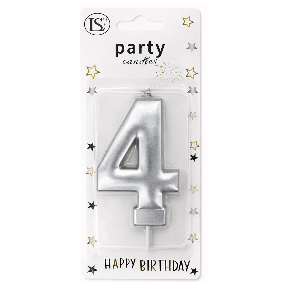 party_candle_silver_4_1000x1000 Silver Number #4 Candle - Image 1