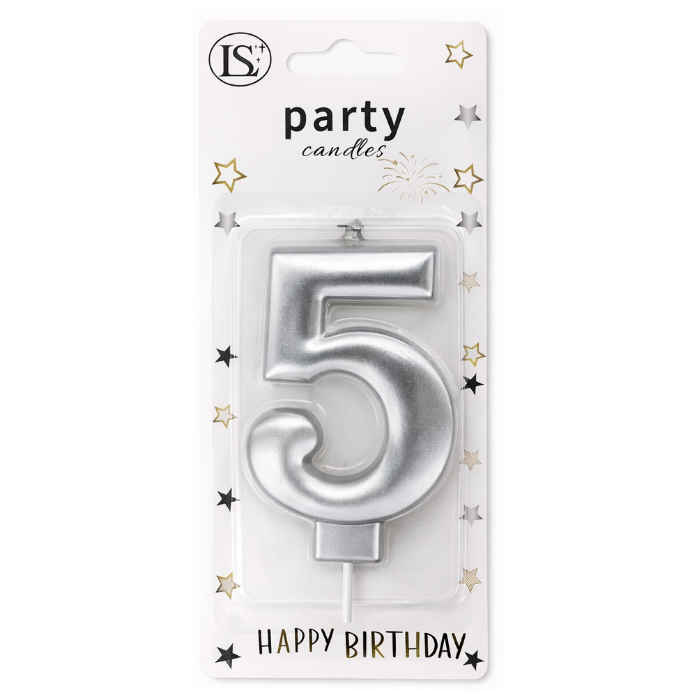 party_candle_silver_5_1000x1000 Silver Number #5 Candle - Image 1
