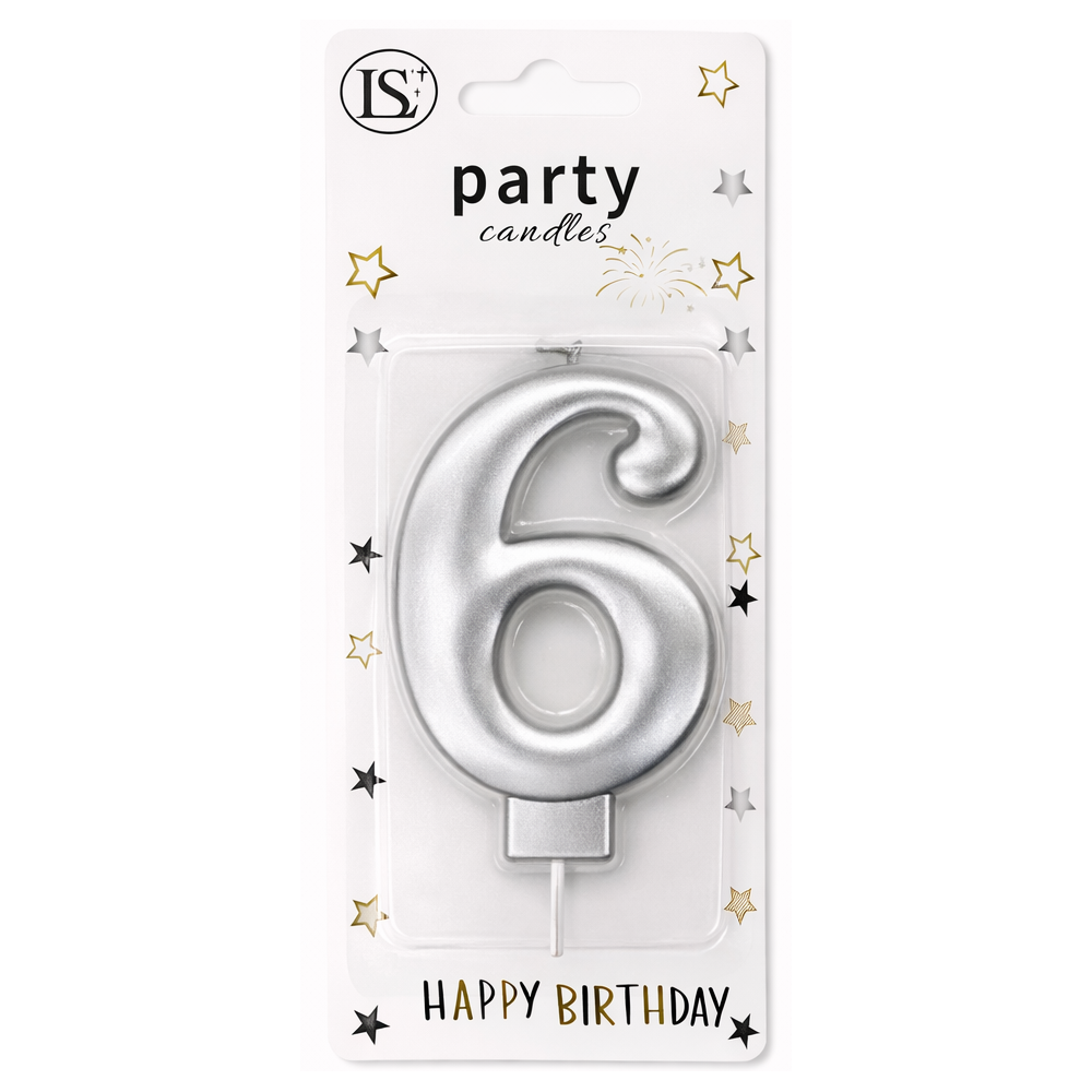 party_candle_silver_6_1000x1000 Silver Number #6 Candle - Image 1