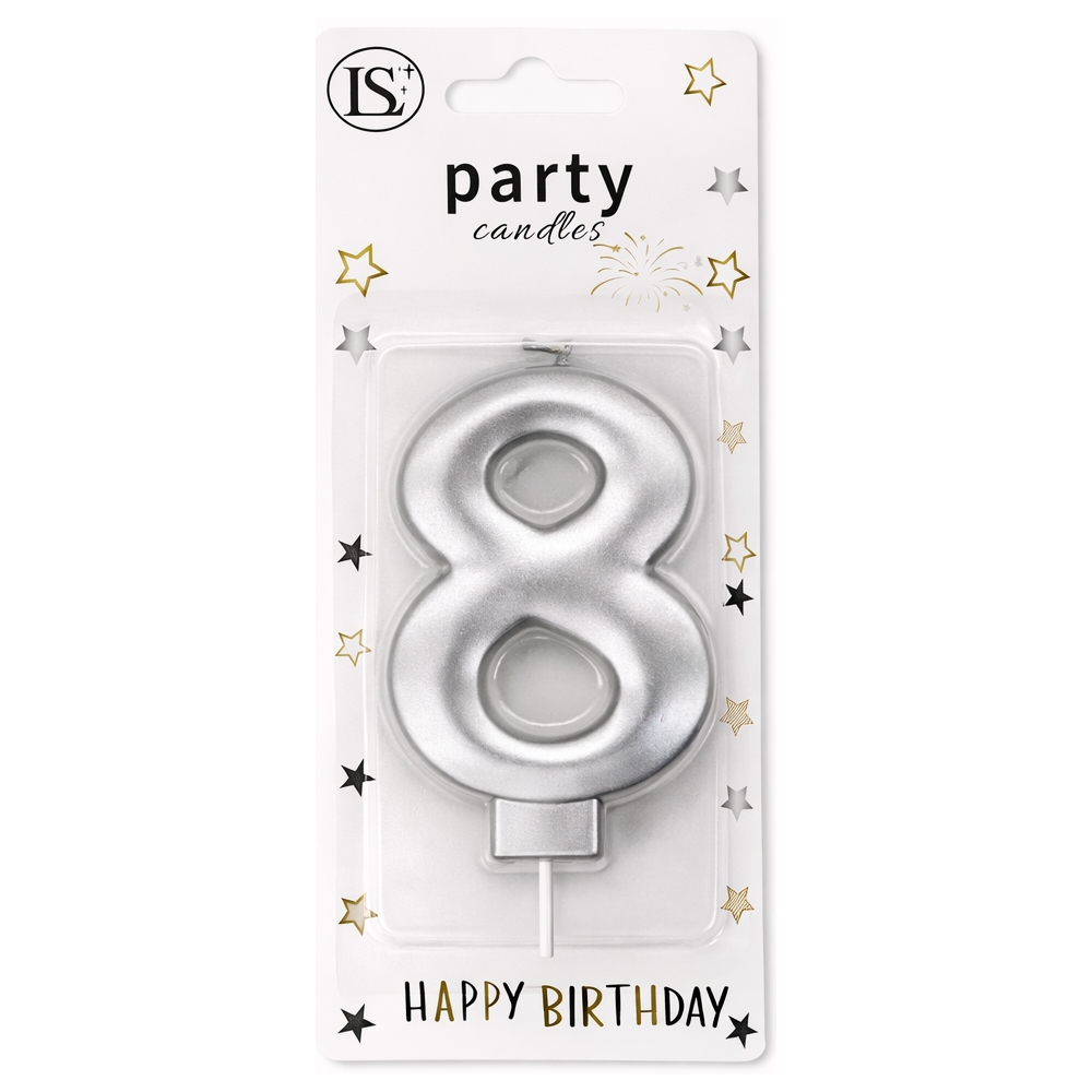 party_candle_silver_8_1000x1000 Silver Number #8 Candle - Image 1