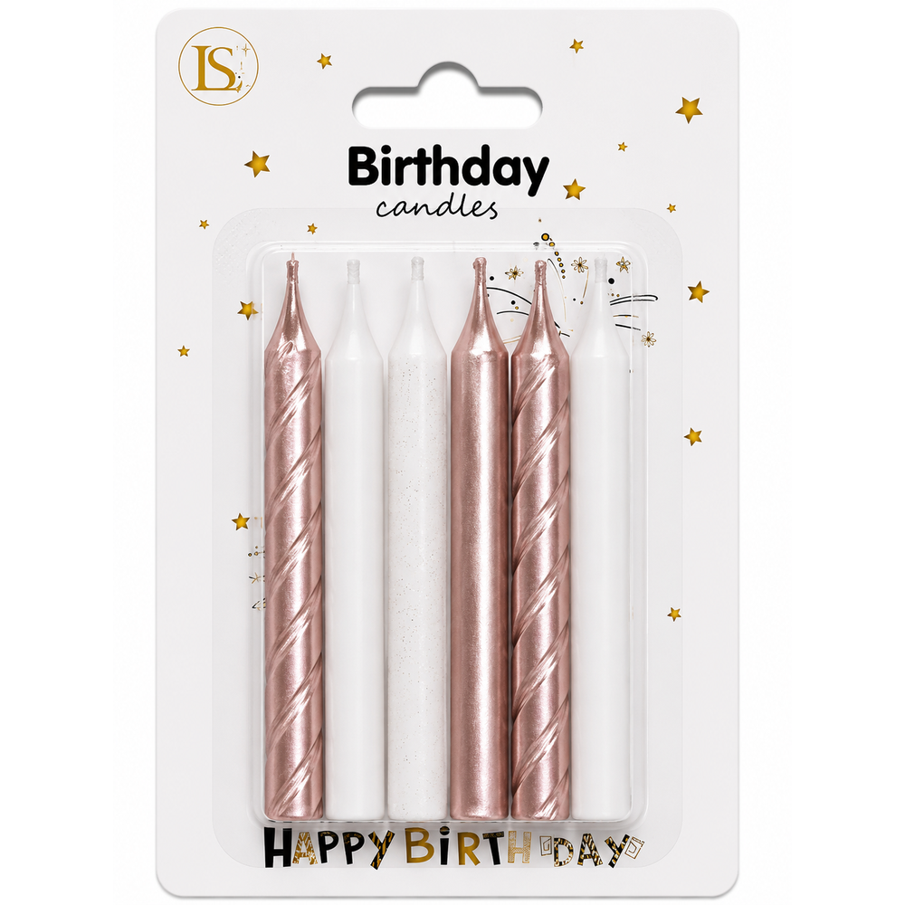 birthday_candles_rose_gold_1000x1000 metallic Rose gold/white/Rose gold-speckled candles - Image 1